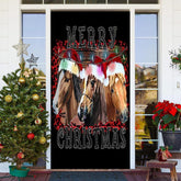 Aperturee - Brown Horse Black Simple Merry Christmas Door Cover